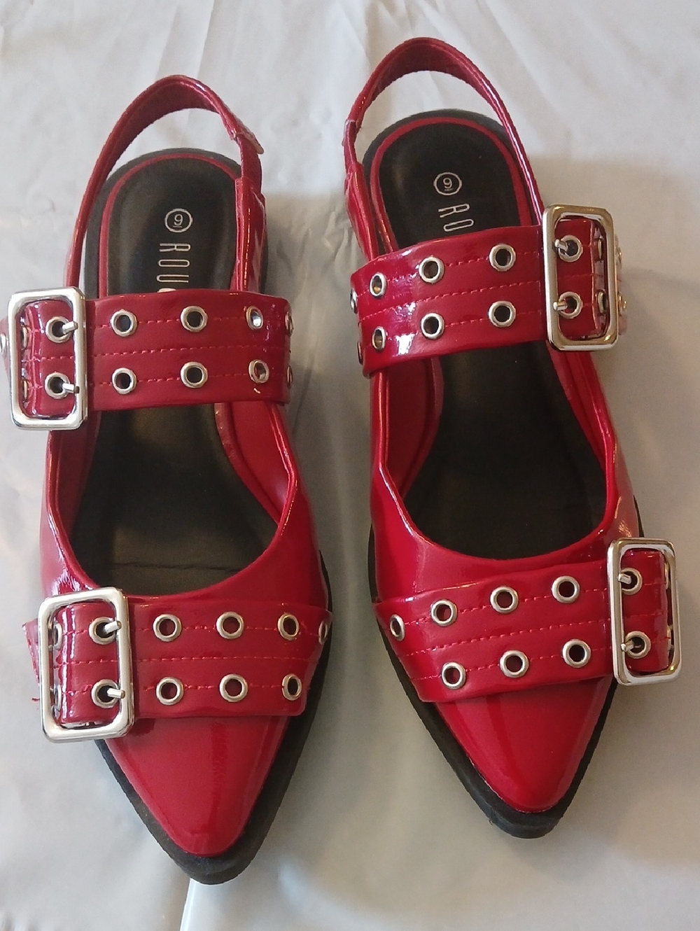 Rouge! Red Patent Pointed-Toe Buckle Flats